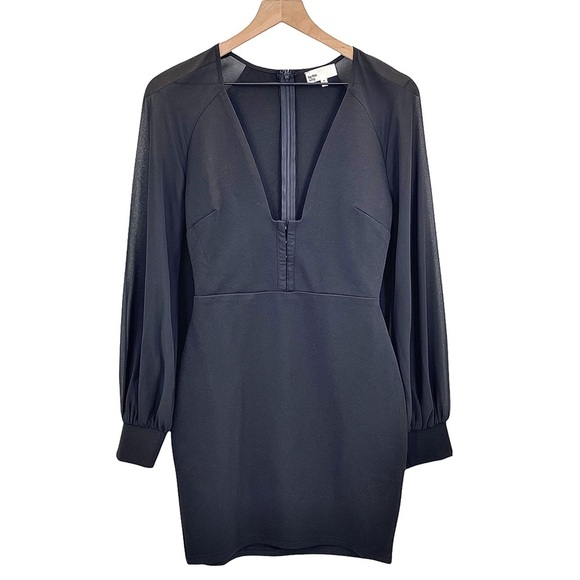 by the way Little Black Dress Sheer Balloon Long Sleeves V-Neck Mini Dress | XS - Picture 1 of 8